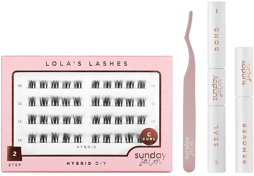 Zestaw - Lola's Lashes Hybrid Diy Lash Extensions Starter Set (bond/seal/2x3.5ml + remover/4ml + eyelashes/40pcs + applicator/1pcs) — Zdjęcie N1