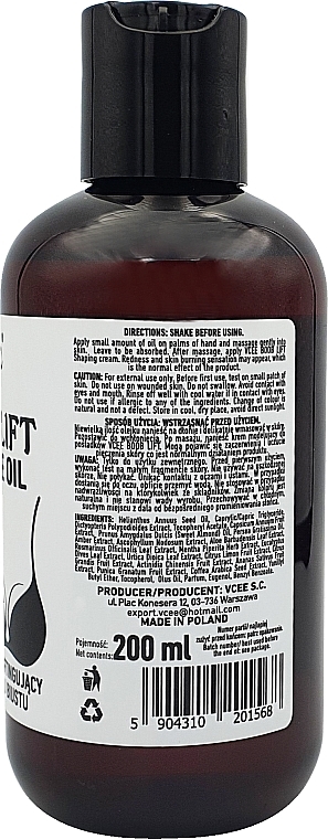 Ujędrniający olejek do masażu biustu - Vcee — Zdjęcie N2