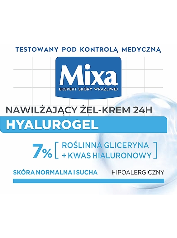 Nawilżający krem-żel do normalnej i wrażliwej skóry twarzy z kwasem hialuronowym i gliceryną - Mixa Hydrating Hyalurogel Intensive Hydration — Zdjęcie N2