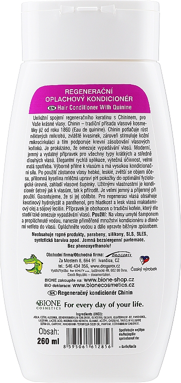 Wzmacniająca odżywka przeciw wypadaniu włosów z keratyną i chininą - Bione Cosmetics Keratin + Quinine Regenerative Conditioner — Zdjęcie N2