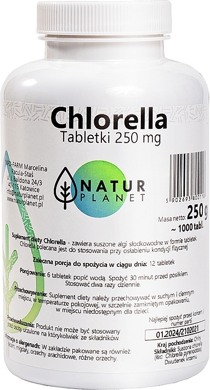 Suplement diety Chlorella 250 mg w tabletkach - Natur Planet — Zdjęcie N1