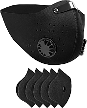 Kup Zestaw: maska na twarz wielokrotnego użytku z dwoma zaworami i 5 filtrami ochronnymi, czarna - XoKo