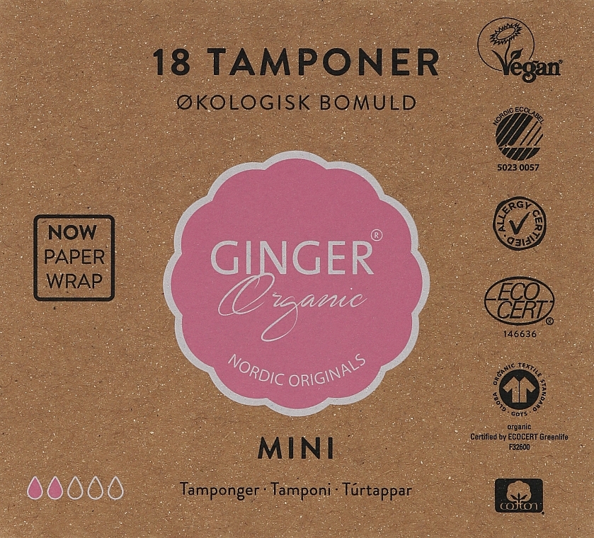 Organiczne tampony bez aplikatora Mini, 18 szt. - Ginger Organic — Zdjęcie N1