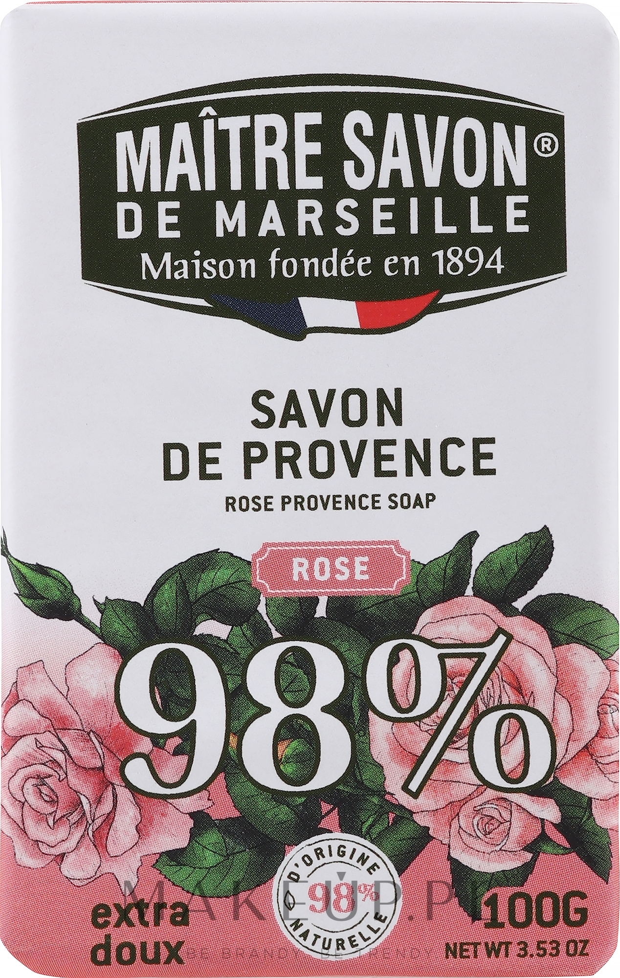 Mydło w kostce do rąk Róża - Maitre Savon De Marseille Savon De Provence Rose Soap Bar — Zdjęcie 100 g