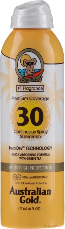 Spray przeciwsłoneczny o wysokiej ochronie SPF 30 - Australian Gold Premium Coverage — фото N1
