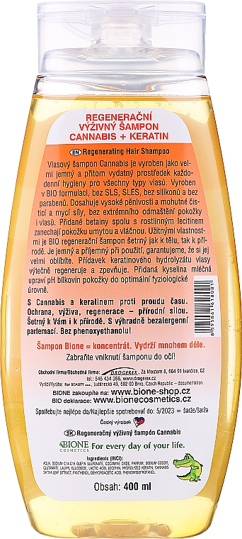 Odżywczy szampon regenerujący do włosów z ekstraktem z konopi - Bione Cosmetics Cannabis Regenerating And Healing Shampoo — Zdjęcie N5