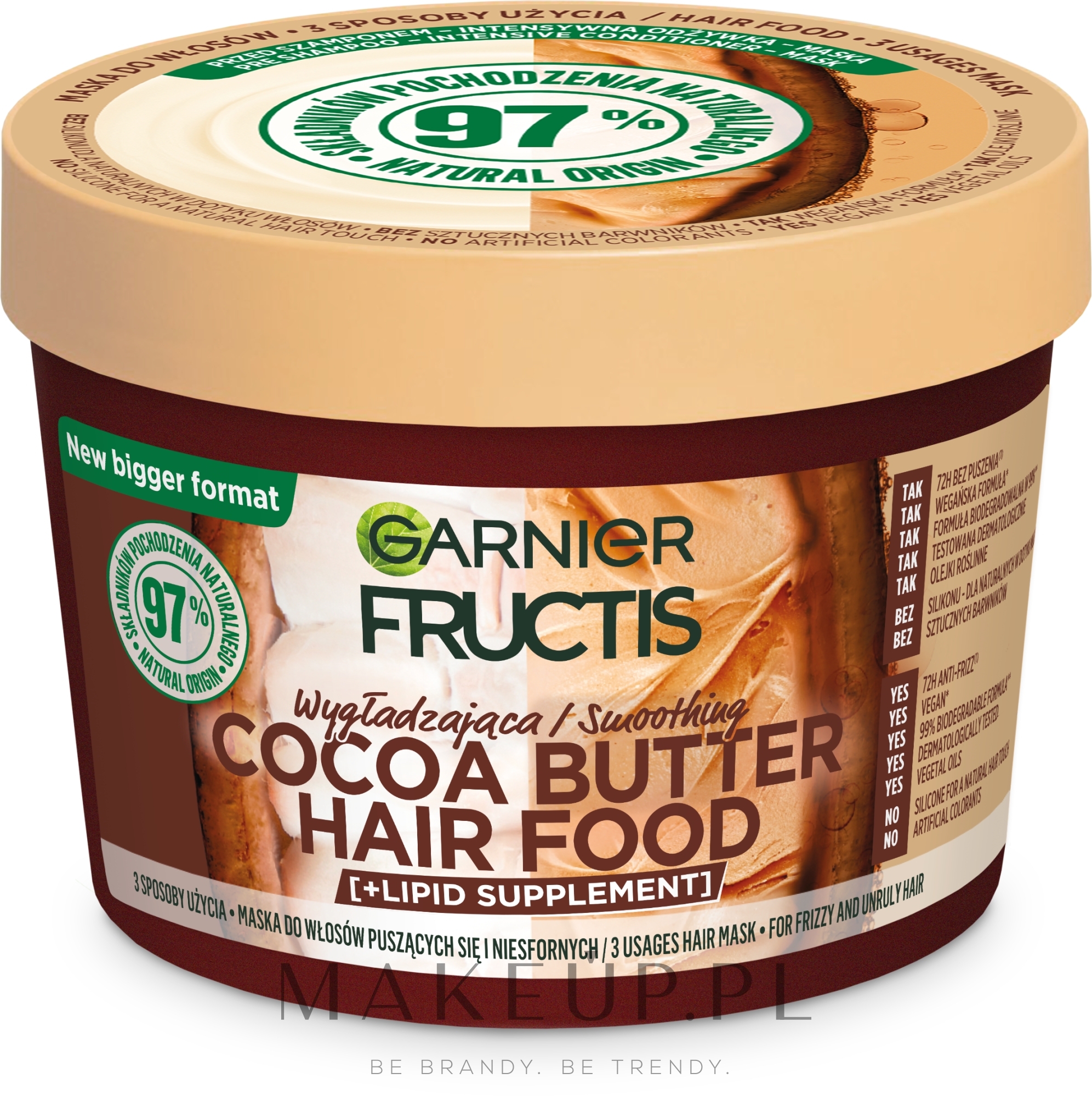 Wygłądzająca maska do włosów puszących się i niesfornych - Garnier Fructis Cocoa Butter Hair Food Smoothing — Zdjęcie 400 ml