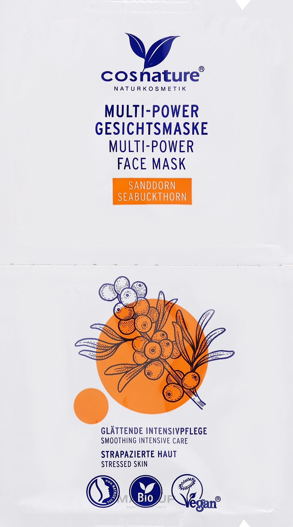 Naturalna multiodżywcza maseczka do twarzy z rokitnikiem zwyczajnym - Cosnature Multi-Power Face Mask Seabuckthorn — Zdjęcie 2 x 8 ml
