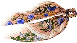 Gumka do włosów ze wstążką, brzoskwiniowa w kwiatowy wzór - Lolita Accessories  — Zdjęcie N1