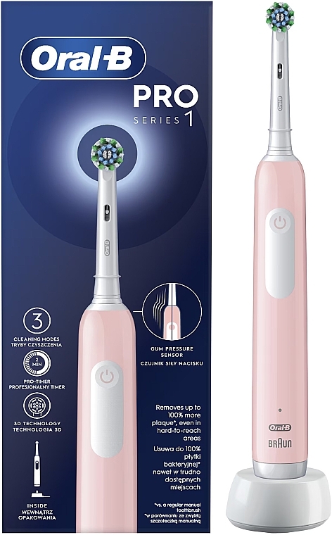 Elektryczna szczoteczka do zębów, różowa - Oral-B Pro 1 Cross Action Electric Toothbrush Pink — Zdjęcie N1