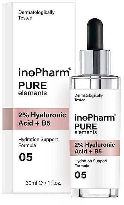Serum do twarzy z 2% kwasem hialuronowym i witaminą B5 - InoPharm Pure Elements 2% Hyaluronic Acid + B5 — Zdjęcie N1