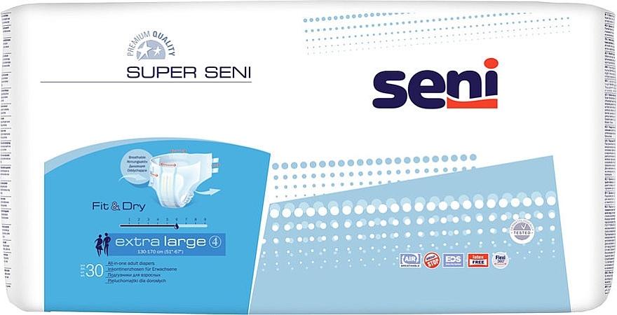 Pieluchy dla dorosłych, 130-170 cm - Seni Super Seni Extra Large 4 Fit & Dry — Zdjęcie N2