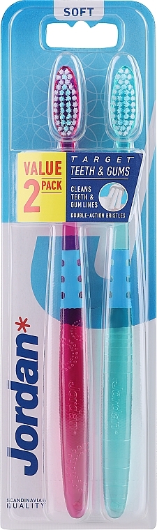 Miękkie szczoteczki do zębów, rózowa + zielona - Jordan Target Teeth & Gums Soft — Zdjęcie N5