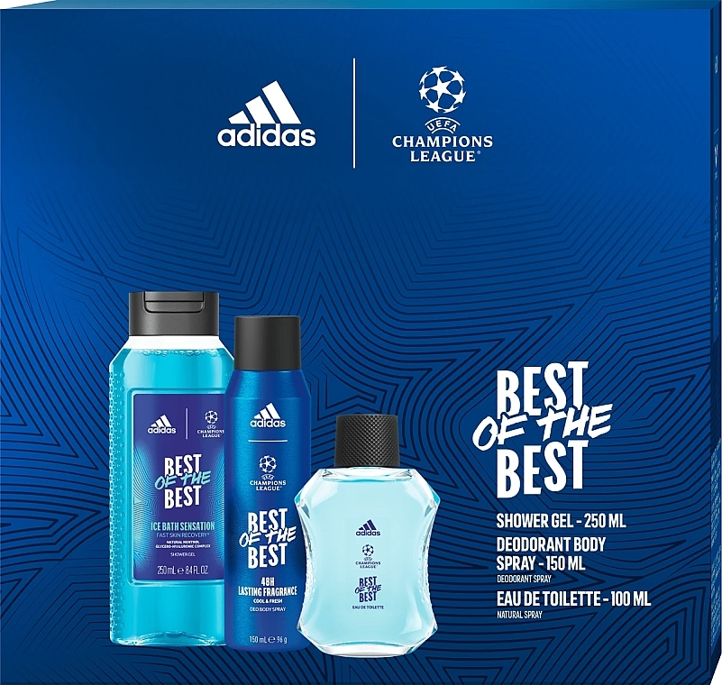 Adidas UEFA 9 Best Of The Best - Zestaw (edt/100ml + deo/spray/150ml + sh/gel/250ml) — Zdjęcie N1