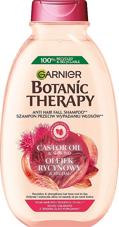 Szampon wzmacniający do włosów osłabionych i łamliwych Olejek rycynowy & migdał - Garnier Botanic Therapy Castor Oil And Almond
