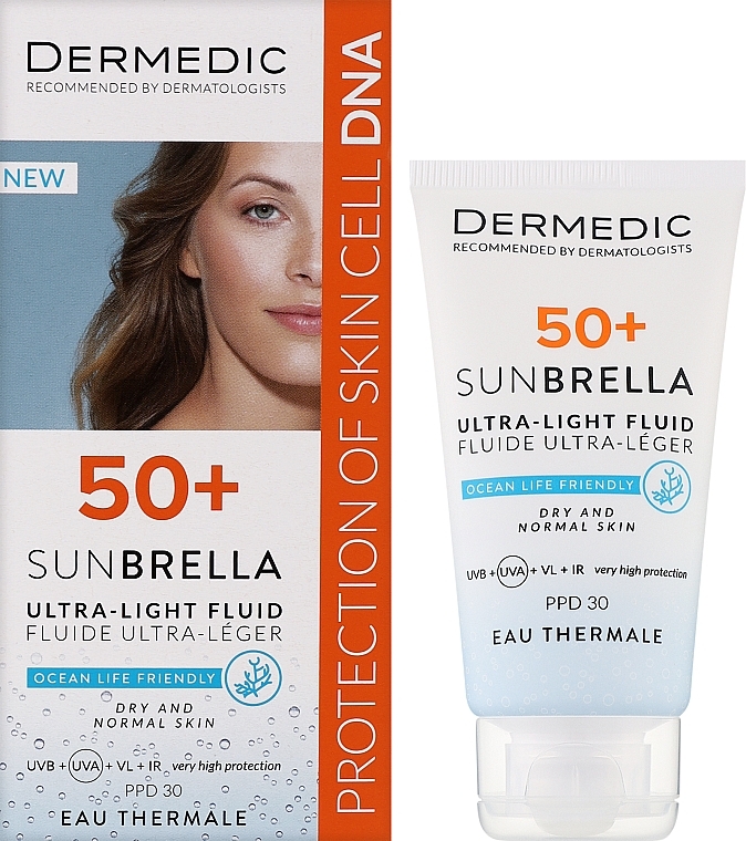 Ultralekki krem ochronny SPF 50+ do skóry suchej i normalnej - Dermedic 50+ Sunbrella Ultra-light Fluid — Zdjęcie N2