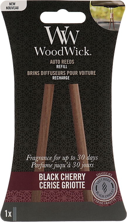 Pałeczki zapachowe do samochodu (uzupełnienie) - Woodwick Black Cherry Auto Reeds Refill