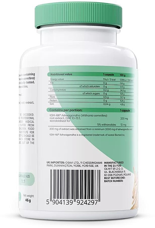 	Suplement diety Ashwagandha KSM-66, 200 mg - Osavi Ashwagandha KSM-66 200 Mg — Zdjęcie N2