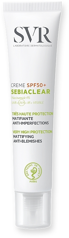 Matujący krem przeciwsłoneczny do skóry problematycznej - SVR Sebiaclear Cream SPF50+ Very High Protection