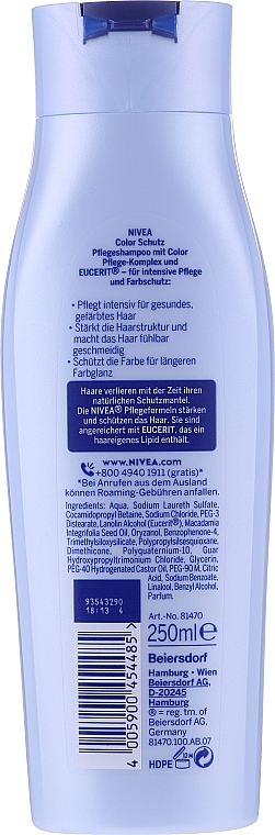 Szampon chroniący kolor do włosów farbowanych - NIVEA Color Protect + Eucerit Complex Care Shampoo — Zdjęcie N4