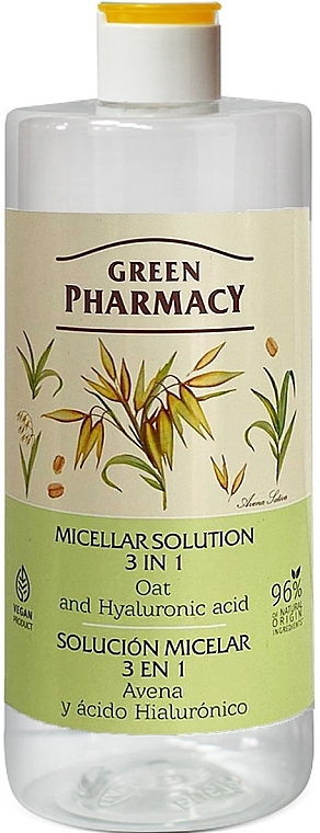 Płyn micelarny 3w1 - Green Pharmacy Micellar Solution 3 in 1 Oat And Hyaluronic Acid — Zdjęcie N1