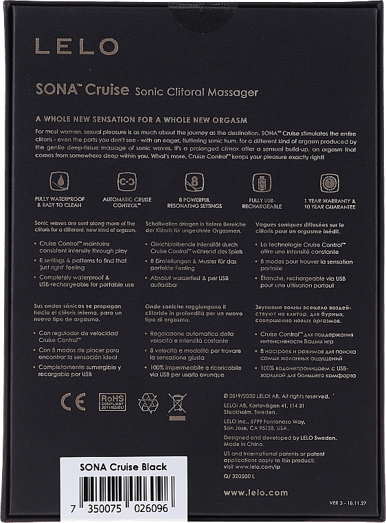 Masażer intymny dla kobiet, czarny - Lelo Sona™ Cruise Sonic Clitoral Massager — Zdjęcie N2