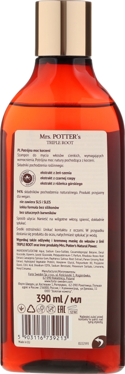 Wzmacniający szampon do włosów cienkich Potrójna moc korzeni - Mrs. Potter's Helps To Strenghten Triple Root Shampoo — Zdjęcie N2