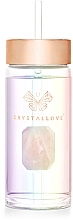 Szklana holograficzna butelka na wodę z kwarcem różowym i słomką, 400 ml - Crystallove Glass Hologram Water Bottle with Pink Quartz and Straw — Zdjęcie N6