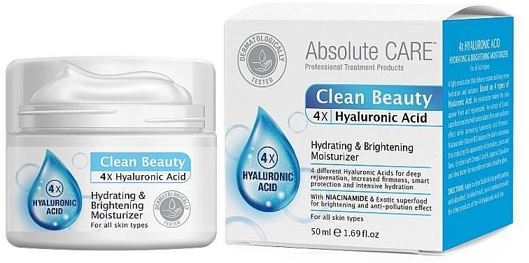 Nawilżający krem do twarzy - Absolute Care Clean Beauty 4X Hyaluronic Acid Hydrating & Brightening Moisturizer — Zdjęcie N1