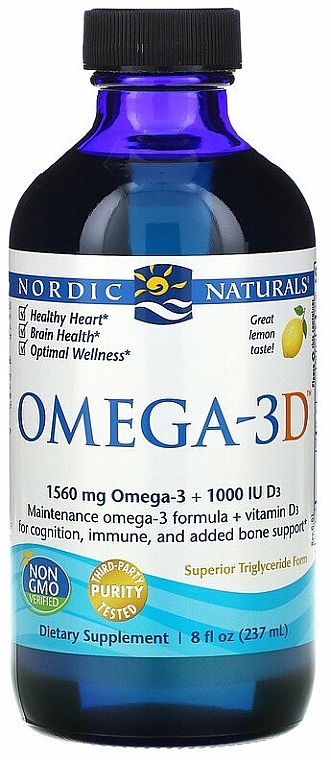 Suplement diety w płynie o smaku cytrynowym, Omega 3 + Witamina D3 - Nordic Naturals Omega 3D — Zdjęcie N1