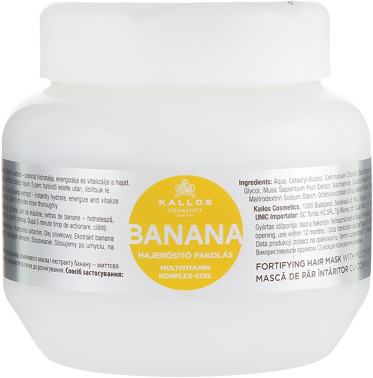 Maska wzmacniająca włosy z ekstraktem z banana i kompleksem witamin - Kallos Cosmetics Banana Mask — Zdjęcie N1
