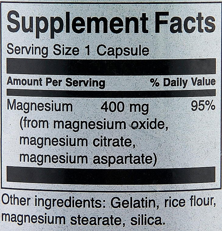 Suplement diety Kompleks magnezu 400 mg, 100 kapsułek - Swanson Triple Magnesium Complex — Zdjęcie N2