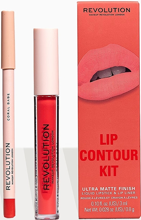 Zestaw do makijażu ust - Makeup Revolution Lip Contour Kit Coral Babe (lipstick/3ml + l/pencil/0.8g) — Zdjęcie N2