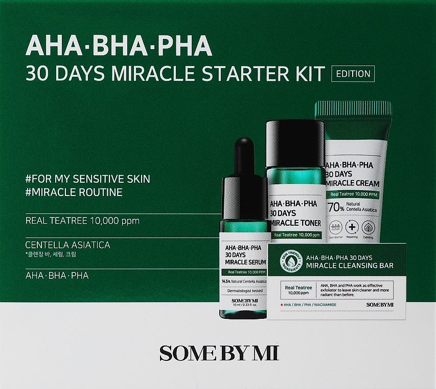 Zestaw startowy do pielęgnacji cery problematycznej - Some By Mi AHA BHA PHA 30 Days Miracle (soap 30 g + ton/mini 30 ml + ser/mini 10 ml + f/cr/mini 20 g)