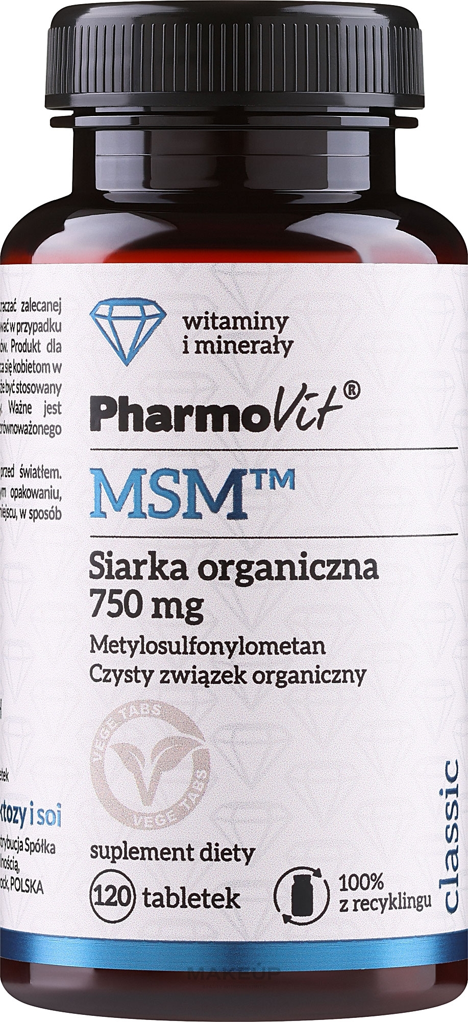 Suplement diety MSM siarka organiczna, 750 mg - Pharmovit MSM — Zdjęcie 120 szt.
