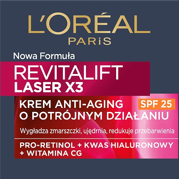 L'Oreal Paris Revitalift Laser X3 - Przeciwstarzeniowy krem do twarzy na dzień Intensywna regeneracja SPF 25 — Zdjęcie N3