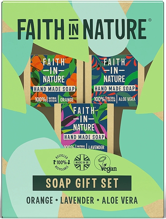Zestaw - Faith In Nature Orange, Aloe Vera & Lavender Soap Gift Set (3x100g) — Zdjęcie N1