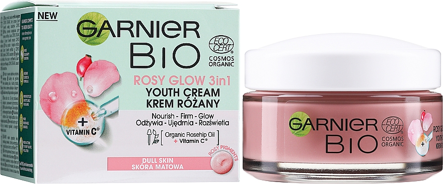 Odżywczy krem różany do twarzy do skóry matowej - Garnier Bio Rosy Glow 3In1 Youth Cream — Zdjęcie N2