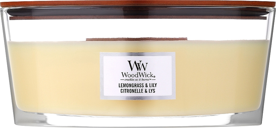 Świeca zapachowa w szkle - Woodwick Hearthwick Flame Ellipse Candle Lemongrass & Lily — Zdjęcie N1