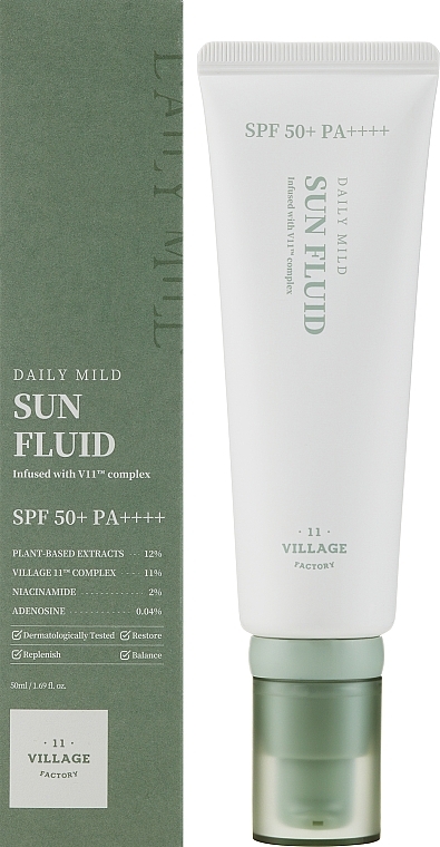 Fluid przeciwsłoneczny - Village 11 Factory Daily Mild Sun Fluid SPF 50+ PA++++ — Zdjęcie N2