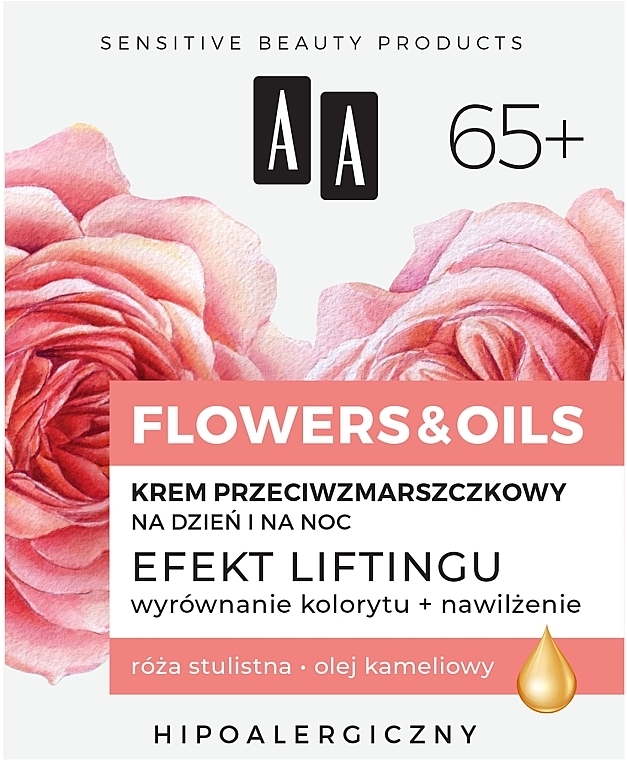 Krem na dzień i na noc z efektem liftingującym 65+ - AA Flowers & Oils Night And Day Lifting Effect Cream