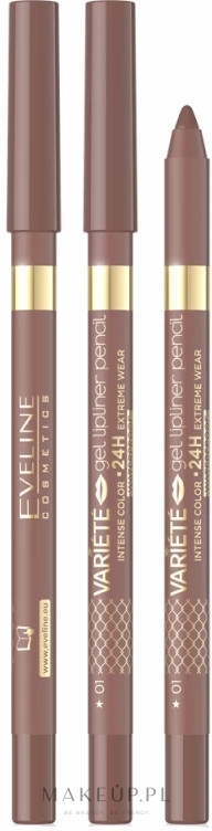 Wodoodporna żelowa kredka do ust - Eveline Cosmetics Variete Gel Lip Pencil Waterproof — Zdjęcie 01