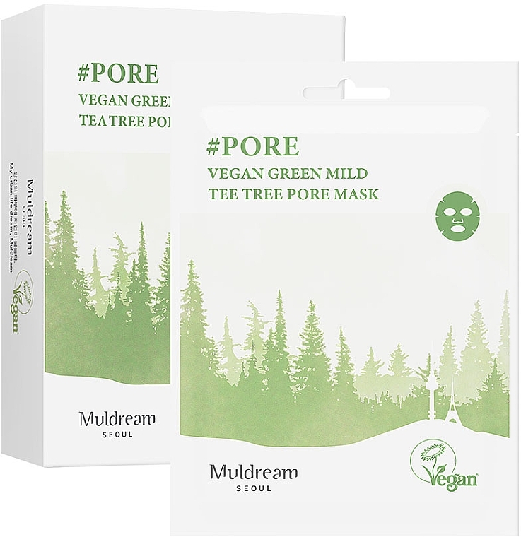 Maska w płachcie do cery tłustej i mieszanej - Muldream Vegan Green Mild Tee Tree Pore Mask — Zdjęcie N2