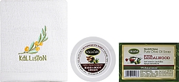 Zestaw - Kalliston Box Kit Sandalwood + Argan (towel/1pcs + b/cr/75ml + soap/100g) — Zdjęcie N2