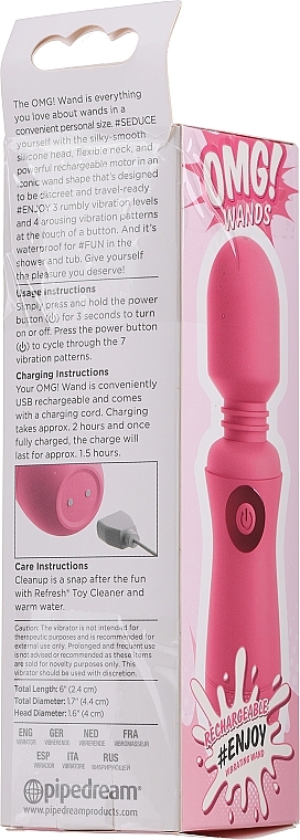 PRZECENA! Wibrator, różowy - PipeDream OMG! Wands #Enjoy Rechargeable Vibrating Wand Pink * — Zdjęcie N4