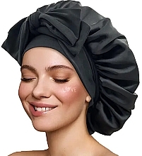 Kup Satynowy turban do włosów z wiązaniem, czarny - Yeye Bonnet