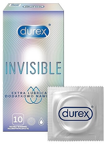 Prezerwatywy lateksowe z silikonem, ultracienkie, 10 szt. - Durex Invisible Extra Lube — Zdjęcie N1