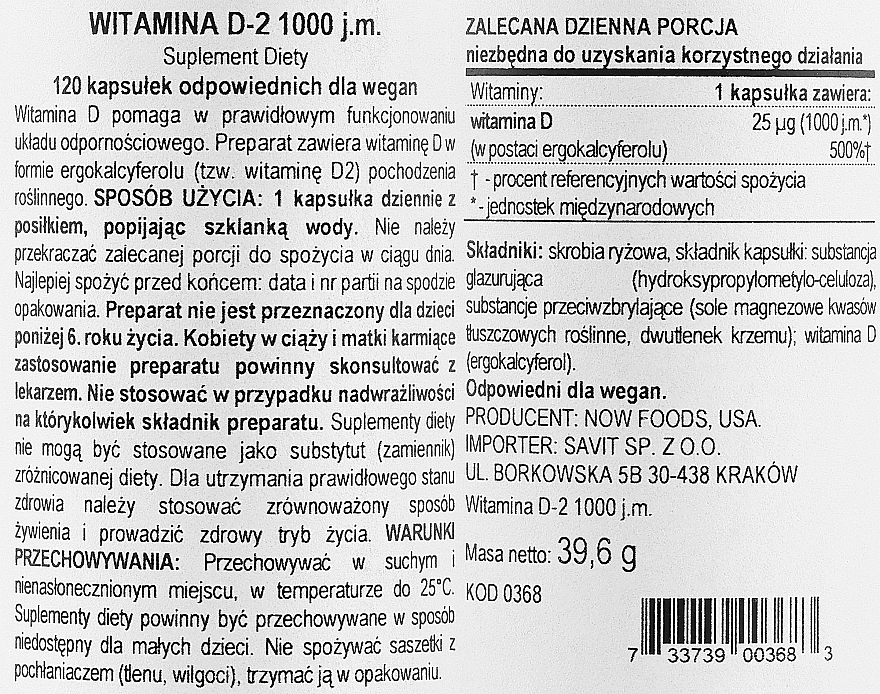 Witamina D w kapsułkach - Now Foods Vitamin D 1000 Iu High Potency Capsules — Zdjęcie N2