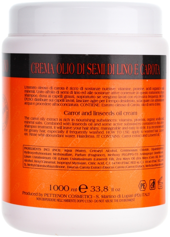 Kremowa maska do włosów z ekstraktem z marchwi i siemienia lnianego - Pettenon Cosmetics Serical Carrot And Linseed Oil Cream — Zdjęcie N2
