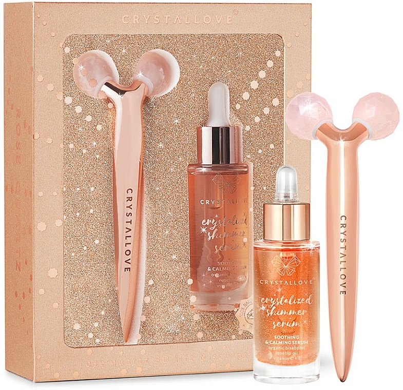 Zestaw - Crystallove Rose Quartz 3D Lift & Sculpt Set Limited Edition (ser/30ml + massager/1pc) — Zdjęcie N1